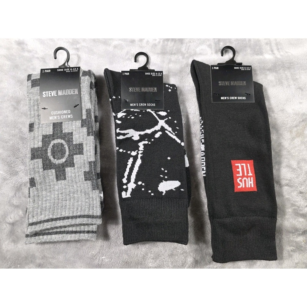 NWT Steve Madden crew‎ socks 6-12.5 3 pack Abstract/Hustle/Aztec